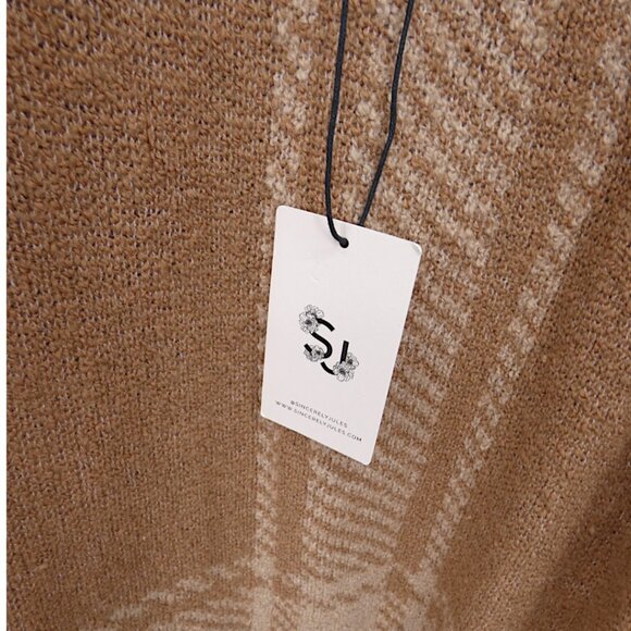 Sincerely Jules Plaid Hooded Belted Cardigan Coatigan M Tan Cozy Cabincore Boho - Picture 13 of 13